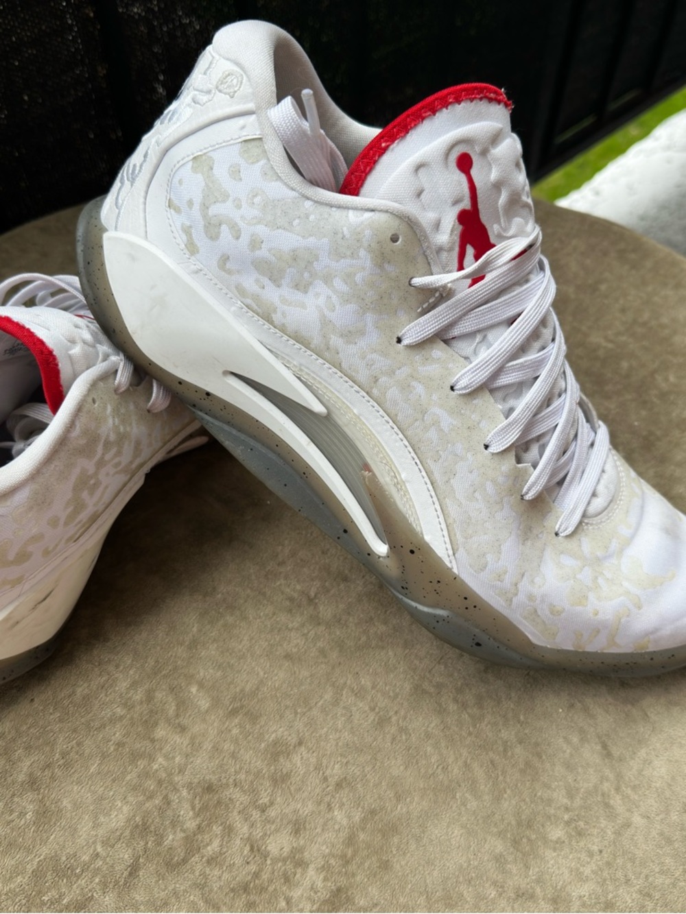 Jordan Men's White with Red Accent Athletic Basketball Shoes